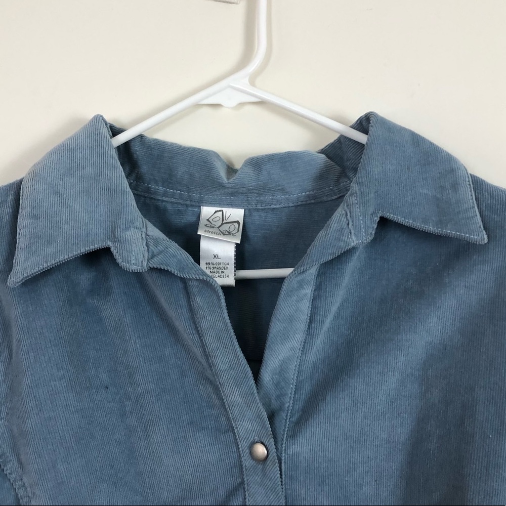 Stretch Corduroy Blue Button Down Jacket - Picture 3 of 5